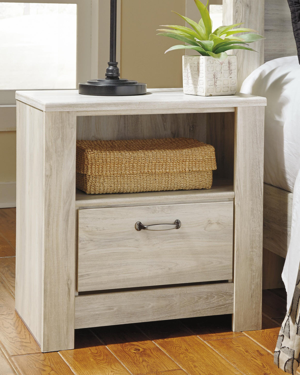 Bellaby King Crossbuck Panel Bed, Dresser, Mirror, and Nightstand