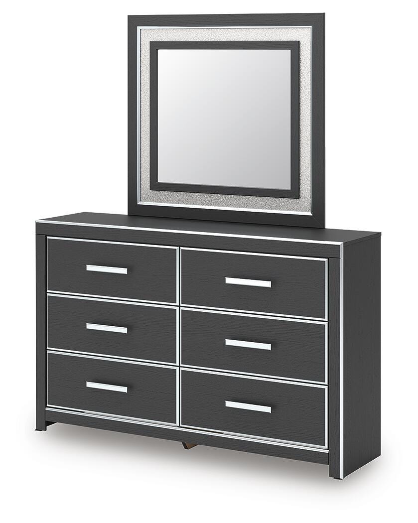 Zuraleus Queen Upholstered Panel Platform Bed, Dresser and Mirror