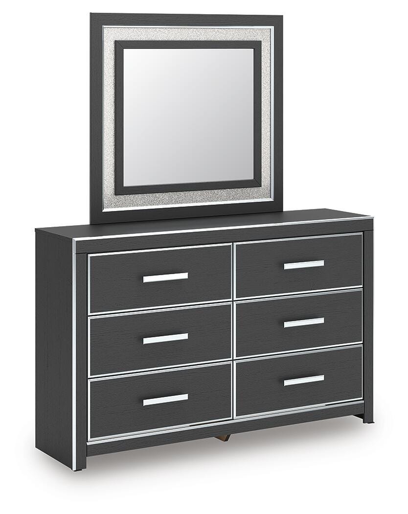Zuraleus Queen Upholstered Panel Platform Bed, Dresser and Mirror