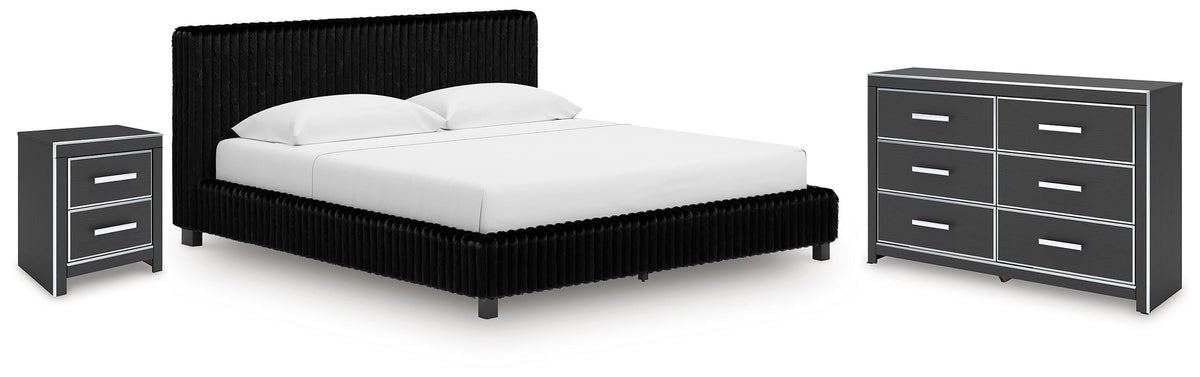 Zuraleus King Upholstered Bed, Dresser and Nightstand