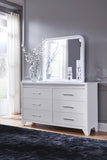 Jarlee Queen Upholstered Panel Bed, Dresser and Mirror