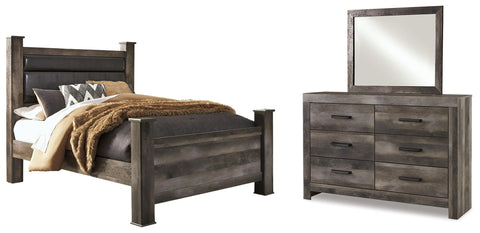 Wynnlow Queen Upholstered Poster Bed, Dresser and Mirror