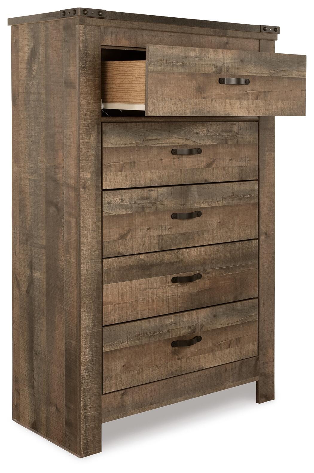 Trinell Full Bookcase Storage Bed, Dresser, Mirror, Chest and 2 Nightstands