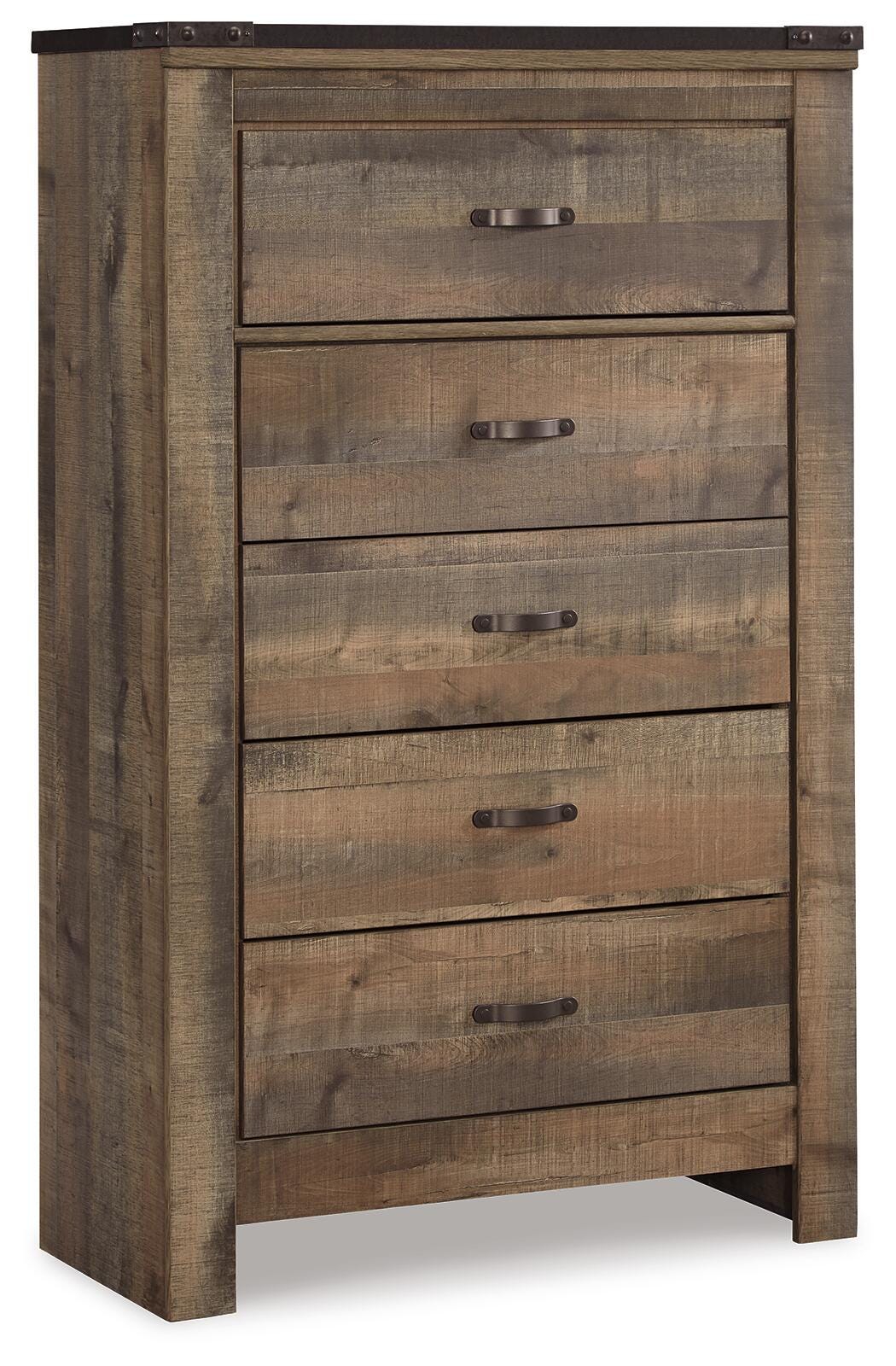 Trinell Full Bookcase Storage Bed, Dresser, Mirror, Chest and 2 Nightstands