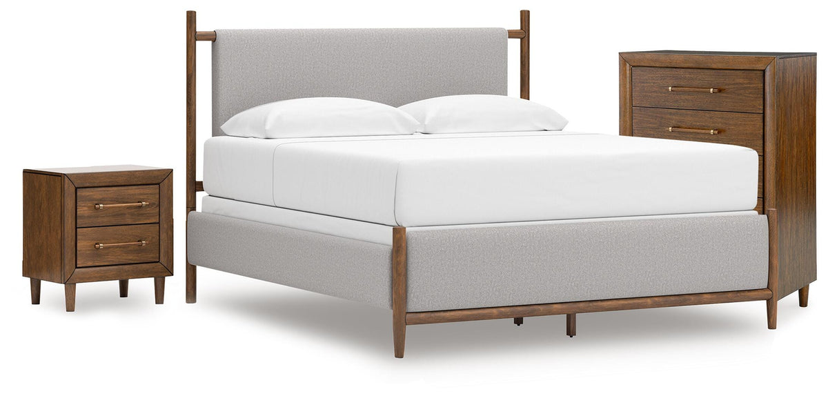 Lyncott King Upholstered Bed, Chest and Nightstand