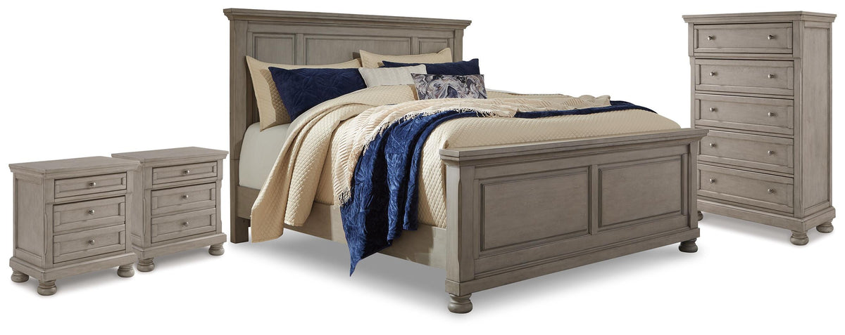 Lettner King Panel Bed, Chest and 2 Nightstands