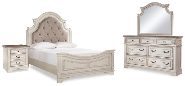 Realyn Queen Bed with Mirrored Dresser and Nightstand