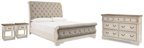 Realyn Queen Upholstered Sleigh Bed, Dresser and 2 Nightstands