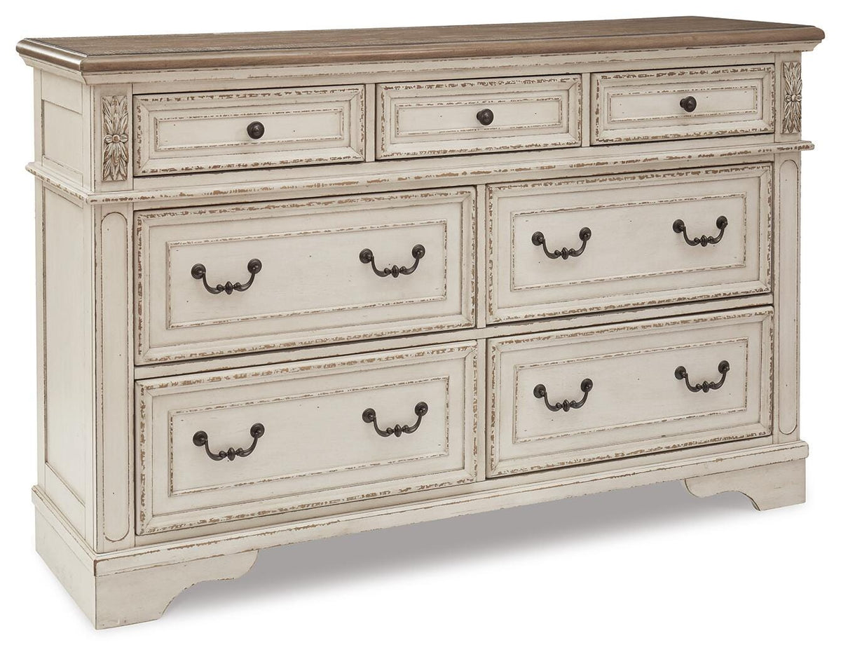 Realyn King Upholstered Sleigh Bed, Dresser and Nightstand