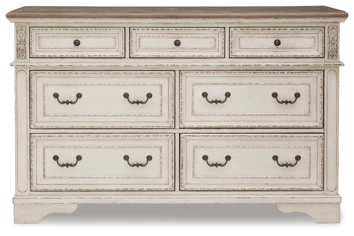 Realyn Queen Upholstered Sleigh Bed, Dresser and 2 Nightstands