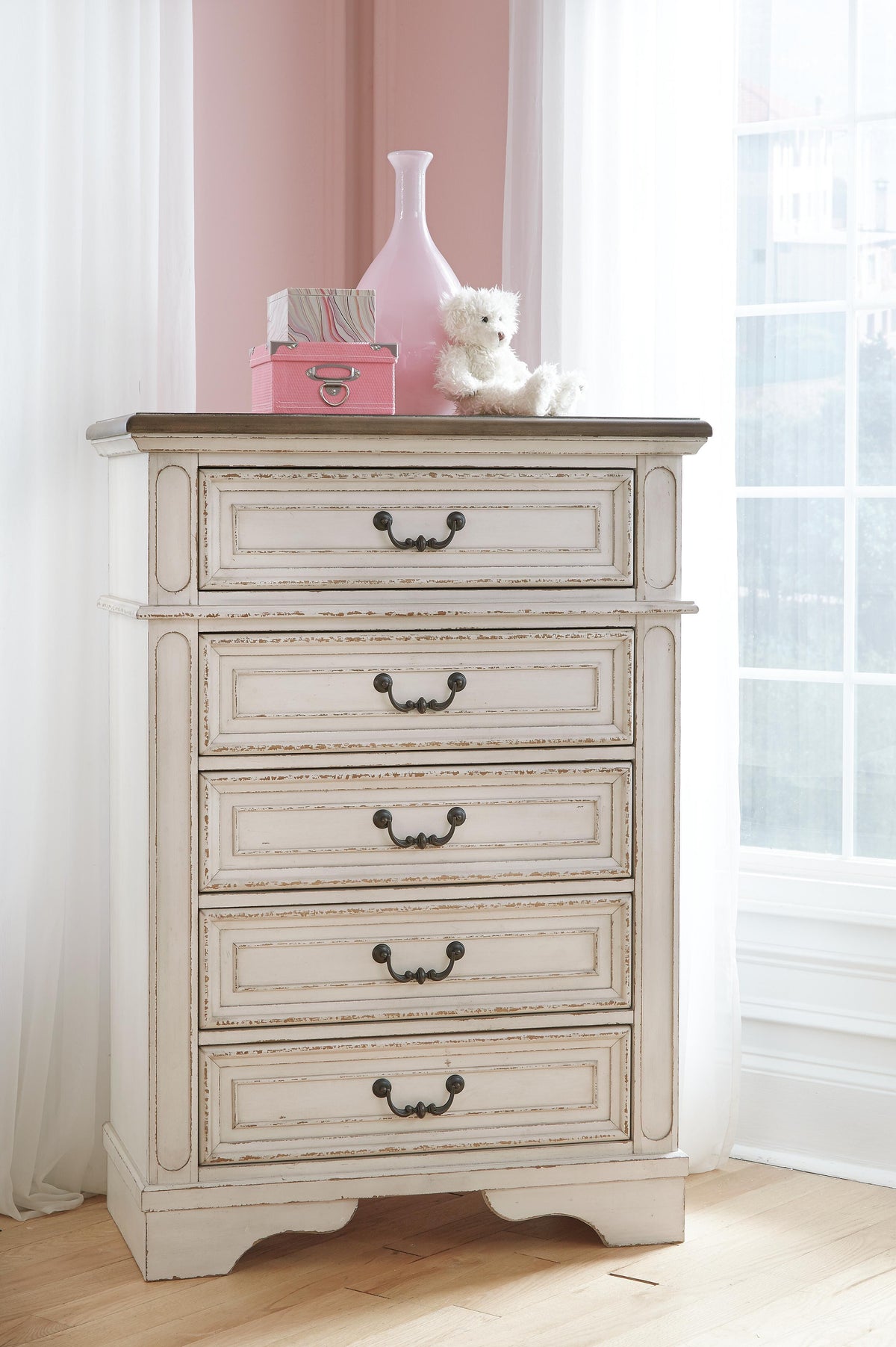 Realyn Full Panel Bed, Dresser, Mirror, Chest and Nightstand