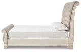 Realyn King Upholstered Sleigh Bed, Dresser and Nightstand
