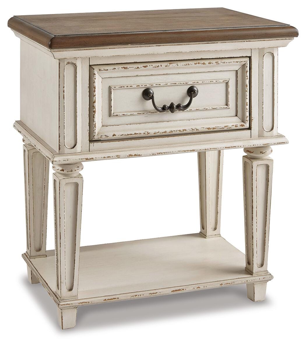 Realyn Full Upholstered Panel Bed, Dresser, Mirror, Chest and 2 Nightstands