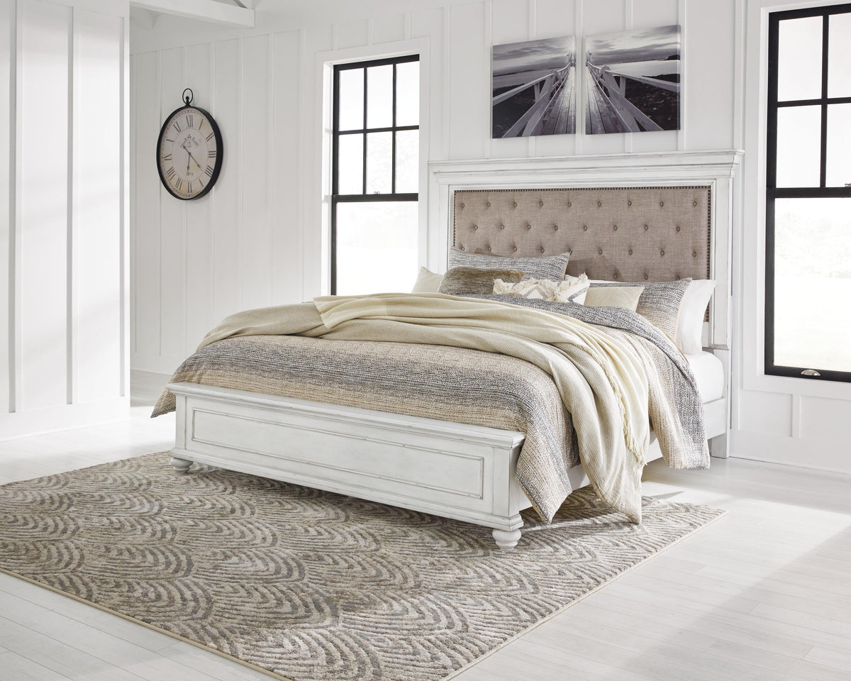 Kanwyn Queen Upholstered Panel Bed, Dresser, and Nightstand
