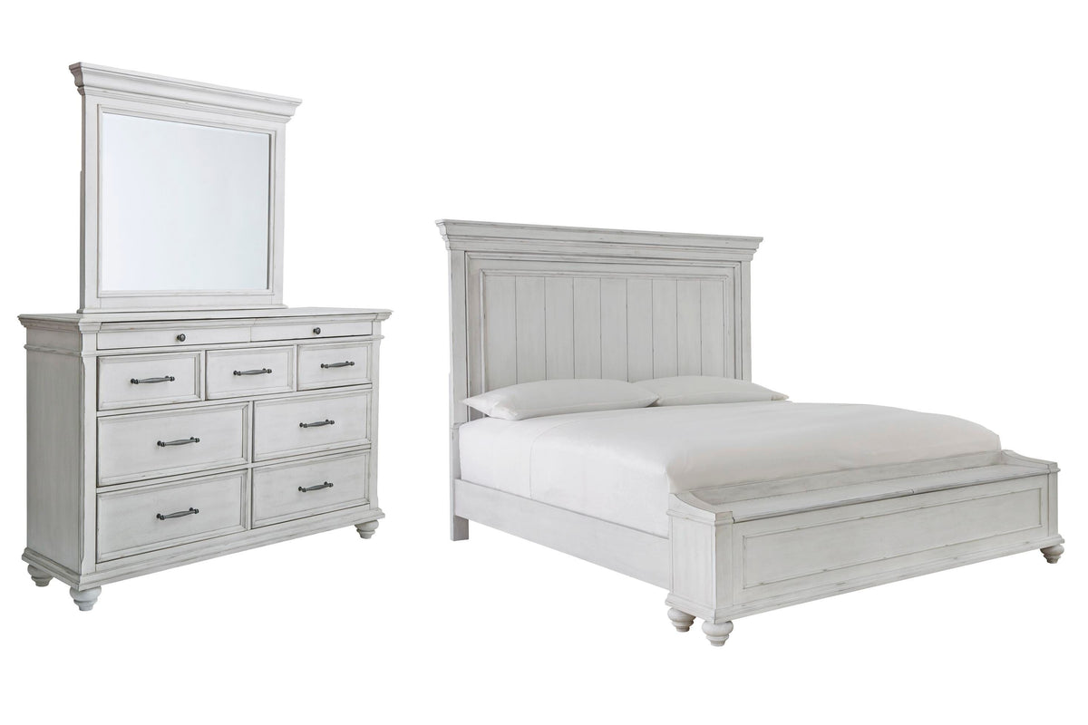 Kanwyn King Panel Bed with Storage, Dresser and Mirror
