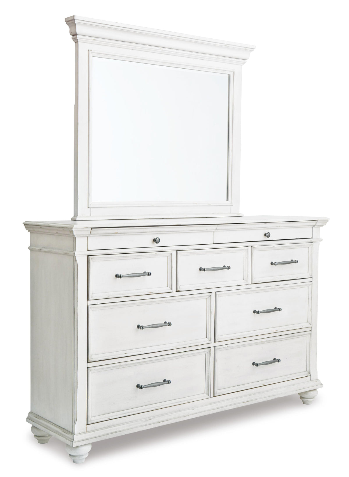 Kanwyn King Panel Bed with Storage, Dresser and Mirror