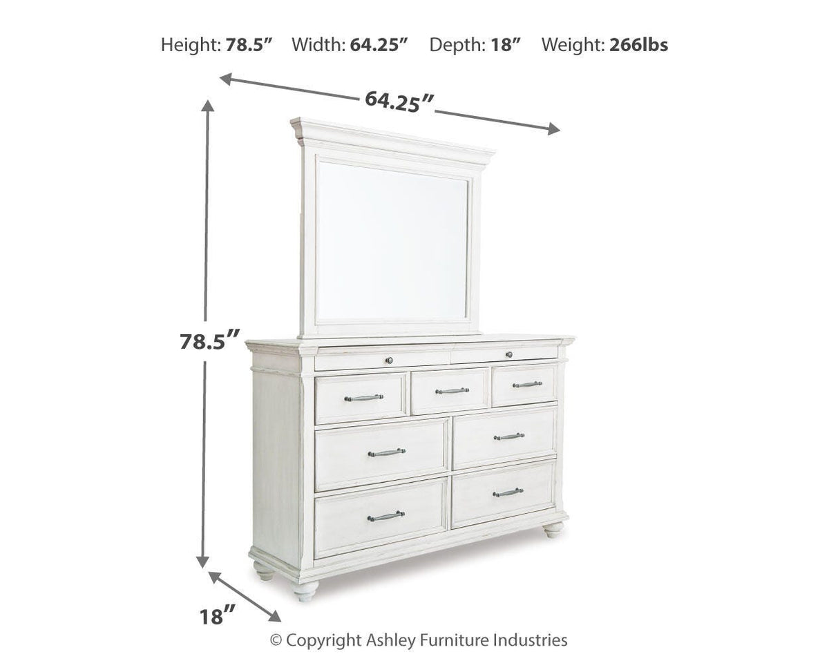 Kanwyn King Panel Bed, Dresser, Mirror and 2 Nightstands