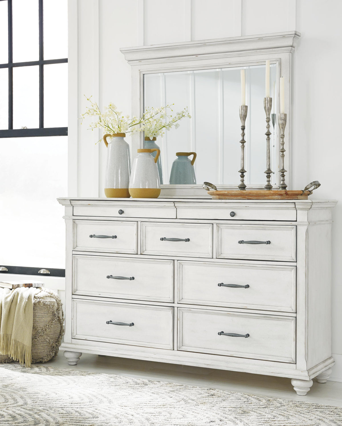 Kanwyn King Panel Bed, Dresser, Mirror and 2 Nightstands