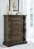 Maylee King Upholstered Bed, Dresser, Mirror, Chest and 2 Nightstands