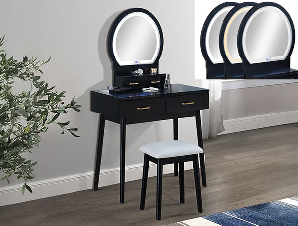 Cecilia Black LED Vanity Table & Stool - Crown Mark | Olivia Furniture