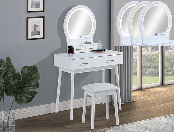 Cecilia White LED Vanity Table & Stool - Crown Mark | Olivia Furniture