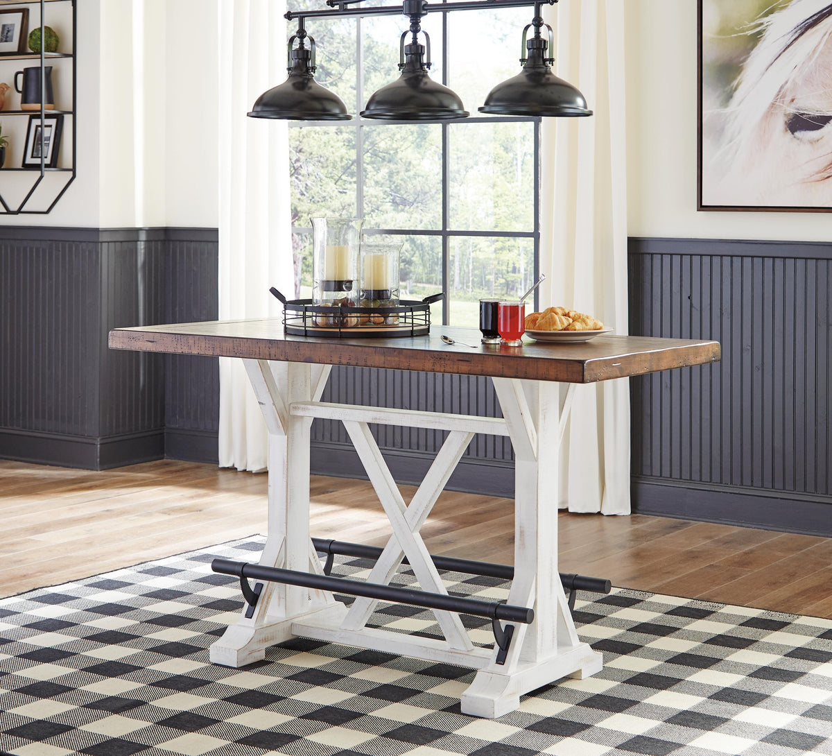 Valebeck Counter Height Dining Table, 6 Barstools and Server
