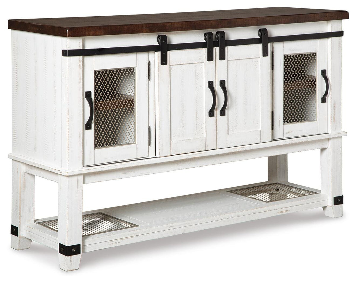 Valebeck Counter Height Dining Table, 6 Barstools and Server