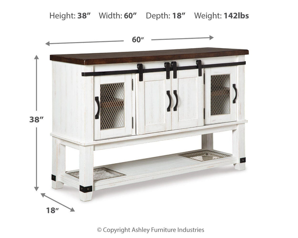 Valebeck Counter Height Dining Table, 6 Barstools and Server