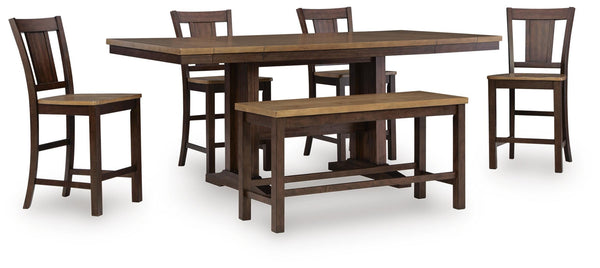 Rylandeen Counter Height Extension Dining Table 4 Barstools and Bench