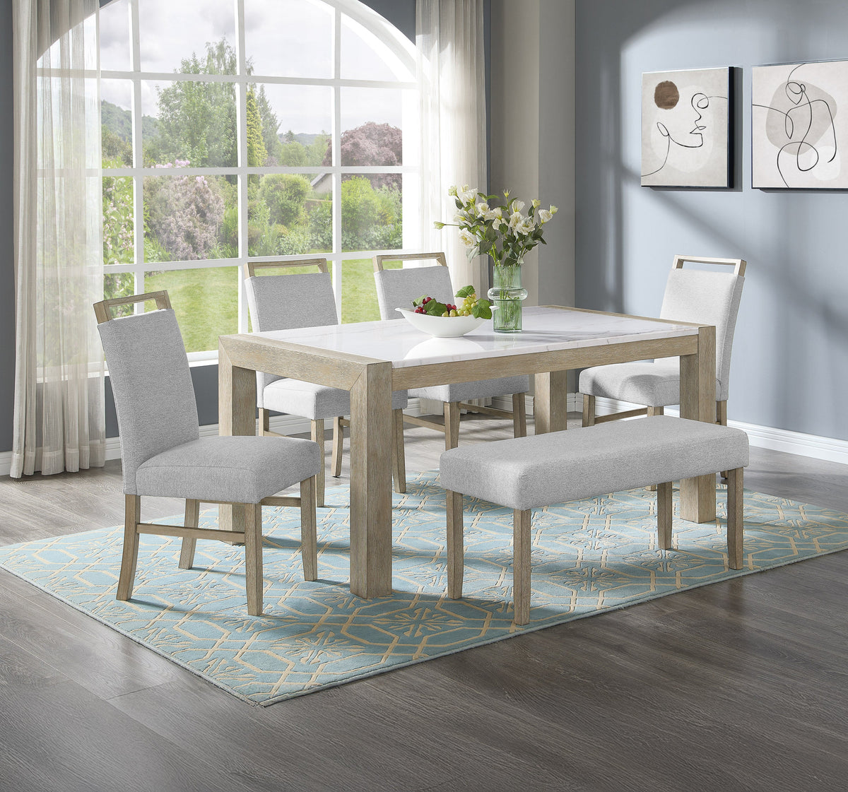 Dune Light Gray Genuine Marble Dining Set | Crown Mark | Olivia Furniture