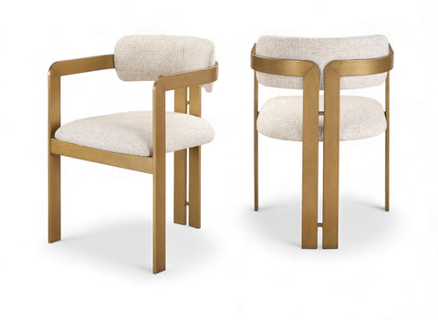 Aurum Linen Textured Fabric Upholstered And Brushed Brass Iron Frame Dining Chair — 88088-C