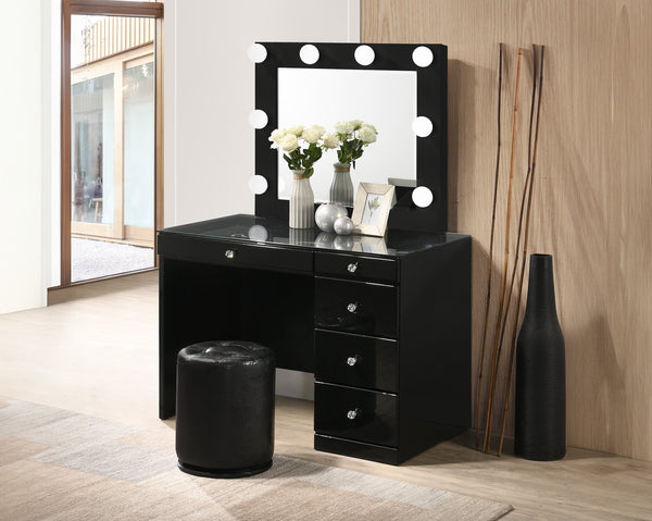 Morgan Black Makeup Vanity Set with Lighted Mirror - Crown Mark | Olivia Furniture