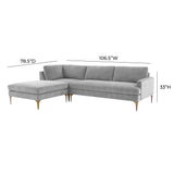 Serena 3-Piece Performance Velvet Chaise Sectional - Grey / LAF
