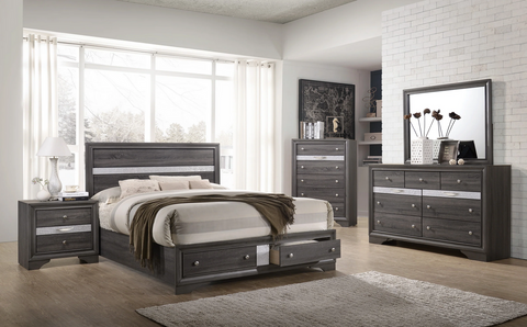Regata Gray/Silver Storage Bedroom Set - OLIVIA FURNITURE