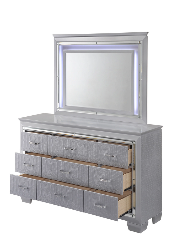 Lillian Silver LED Panel Bedroom Set - Olivia Furniture