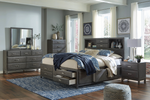 Caitbrook Gray Bookcase Storage Platform Bedroom Set