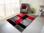 3D Shaggy GRAY-RED Area Rug 3D161