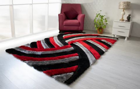 3D Shaggy GRAY-RED Area Rug 3D333