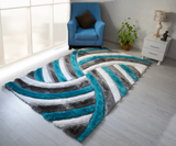 3D Shaggy GRAY-TURQOUISE Area Rug 3D333