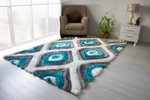 3D Shaggy GRAY-TURQOUISE Area Rug3D151