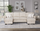 Sahara Beige Double Storage Chaise Sectional w/ Drop Down Cupholders