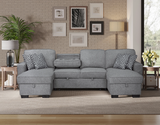 Sahara Gray Double Storage Chaise Sectional w/ Drop Down Cupholders
