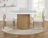 Colvin 5-Piece 52″ Round White Marble Dining Set, Toffee Finish