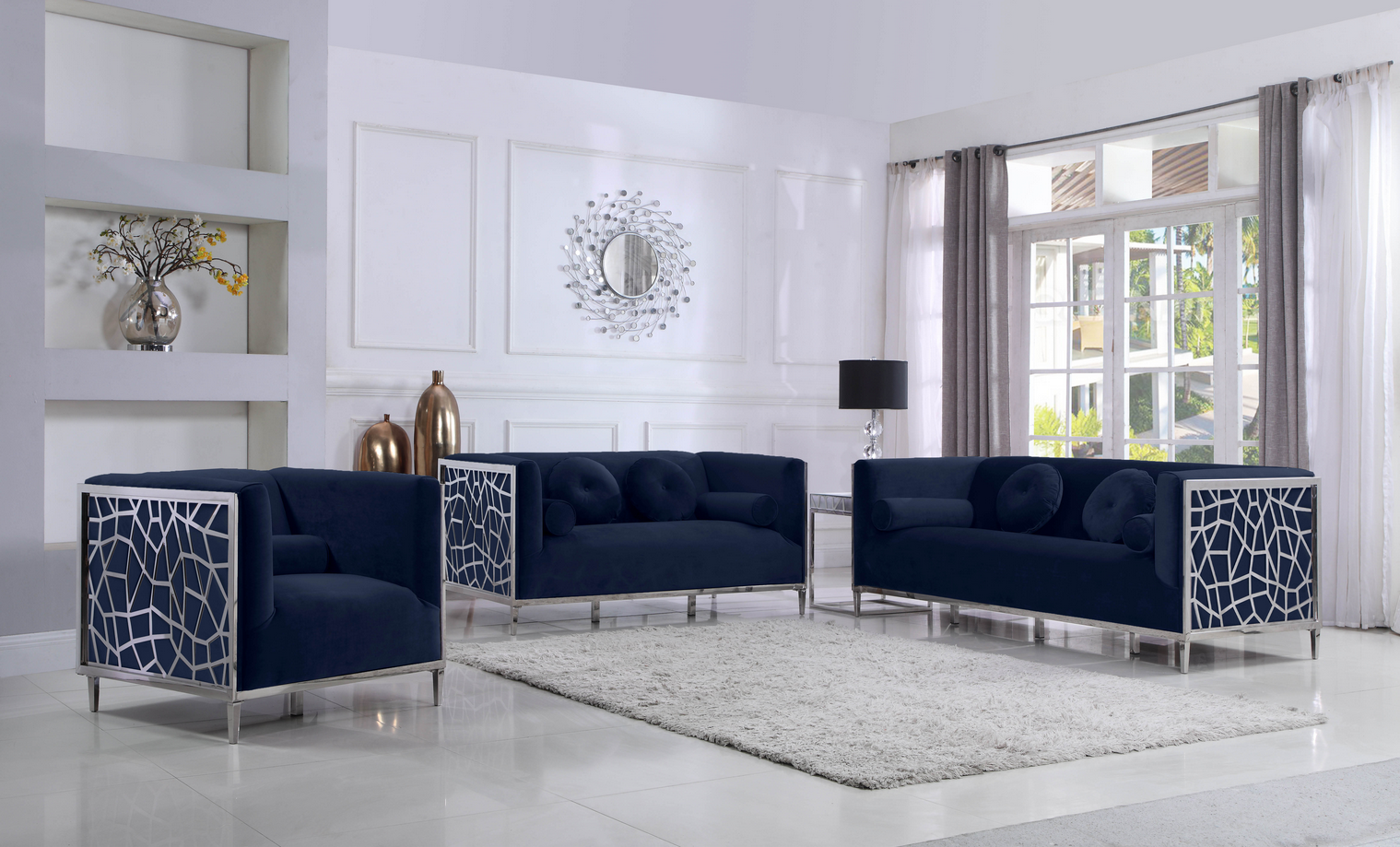 White Living Dark Grey And Navy Living Room Casaliving Rolando L