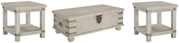 Carynhurst White Wash Gray Lift-Top Coffee and End Table Set