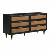 Sierra 60" Cane 6-Drawer Dresser - Black