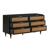 Sierra 60" Cane 6-Drawer Dresser - Black