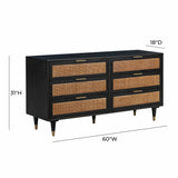 Sierra 60" Cane 6-Drawer Dresser - Black