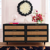Sierra 60" Cane 6-Drawer Dresser - Black
