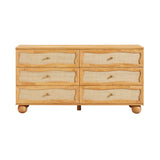 Grappa 62" Natural Wood &amp; Raffia Wavy 6-Drawer Dresser